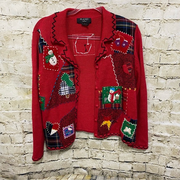 Planet & Company Red Snow Christmas Embroidered Cardigan - Picture 1 of 6